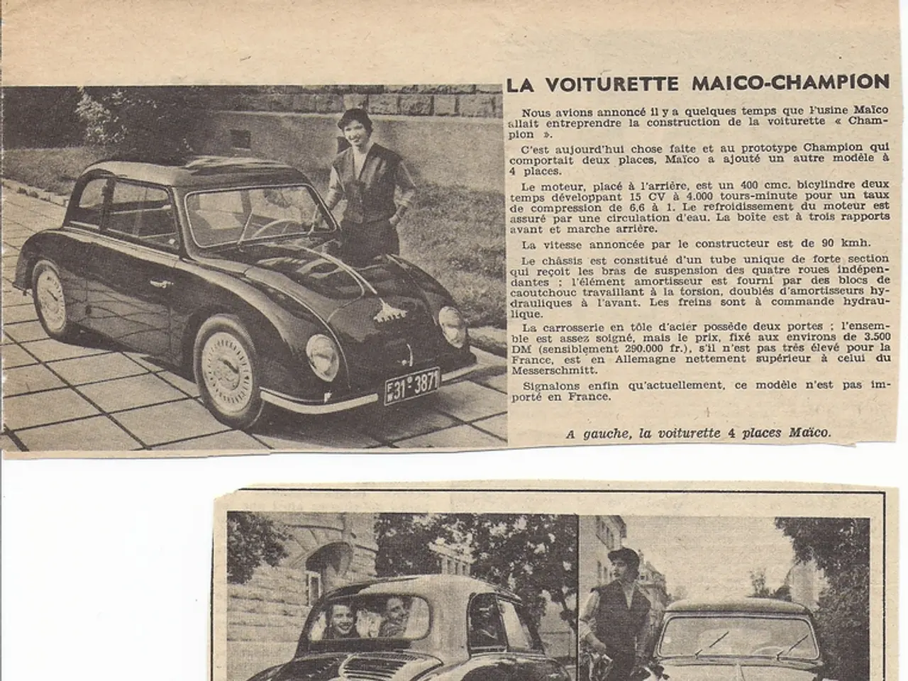 In this image there are paper clippings, on that there are cars and some text.