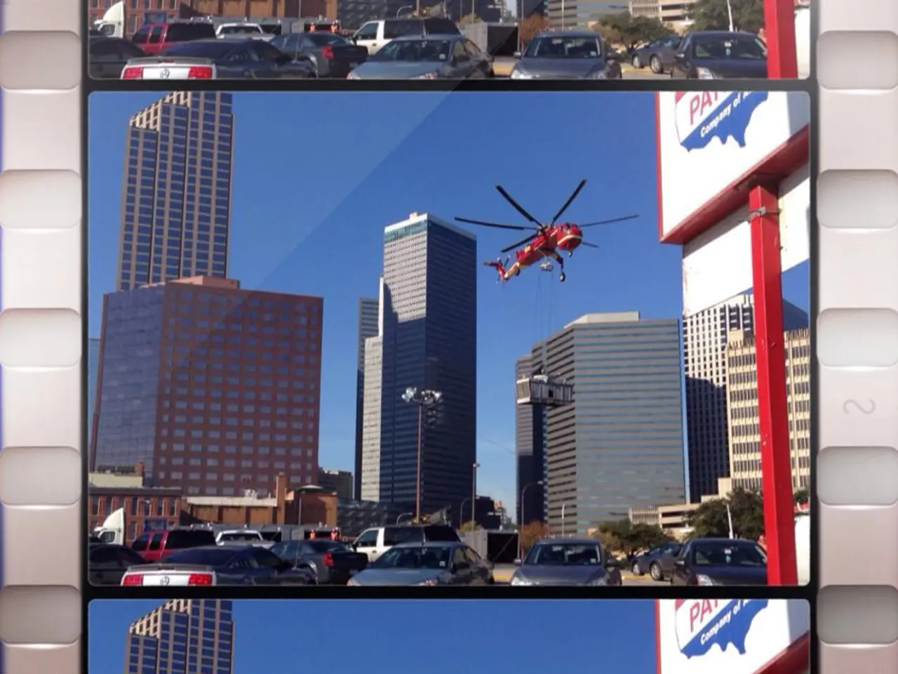 This is a board and on the board, we can see vehicles on the road, buildings and there is an...