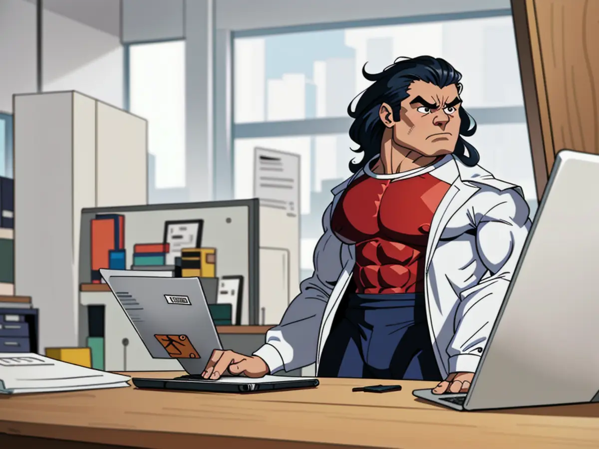 A entrepreneur gazing at an active computer on their desk, holding some documents in their dominant...