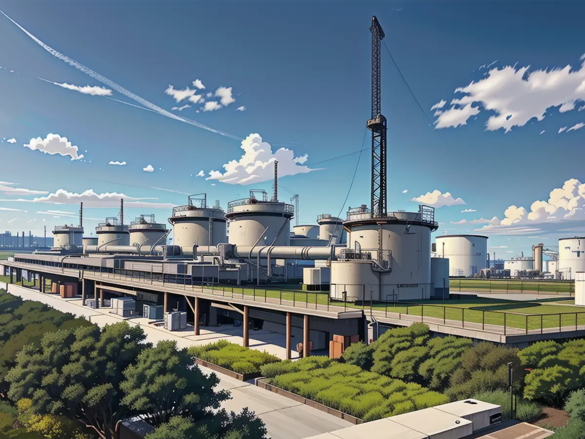 At Freeport LNG, an LNG export facility located in Texas, numerous storage tanks and gas-cooling apparatuses are visible in February 2023.