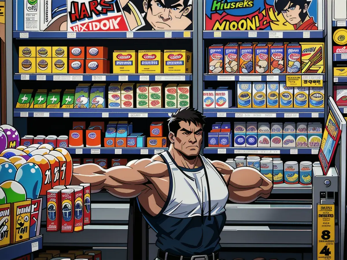 A customer wanders past the egg display in a grocery store.